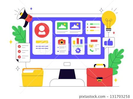 Personal Portfolio Vector Illustration with Profile Information, Resume, and Self Improvement Concept to Attract Clients and Employers in Background Personal Portfolio Vector Illustration with Profile Information, Resume, and Self Improvement Concept to Attract Clients and Employers in Background 131703258