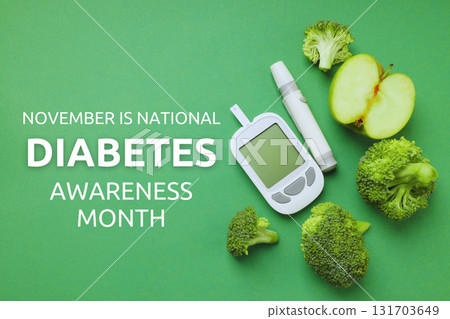 Broccoli and green apples with a glucose meter 131703649