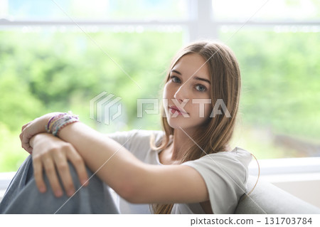 Depression in teenage concept, Young girl feeling anxious and unhappy. Depression in teenage concept, Young girl feeling anxious and unhappy. 131703784