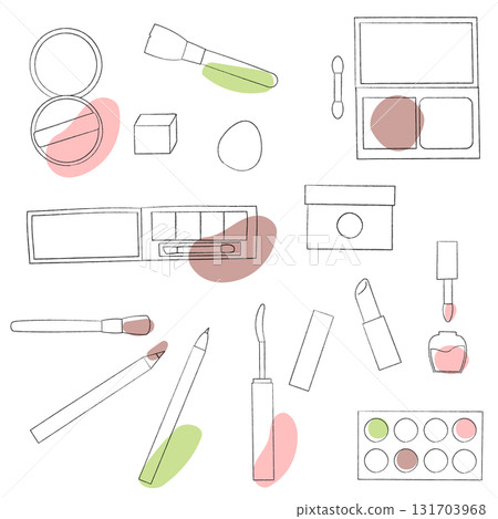 一套時尚的線條畫化妝品和化妝工具 131703968
