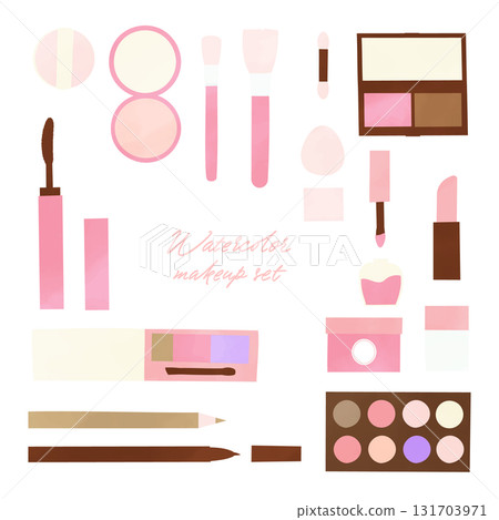 粉紅色水彩化妝工具套裝，暖色系，可愛 131703971