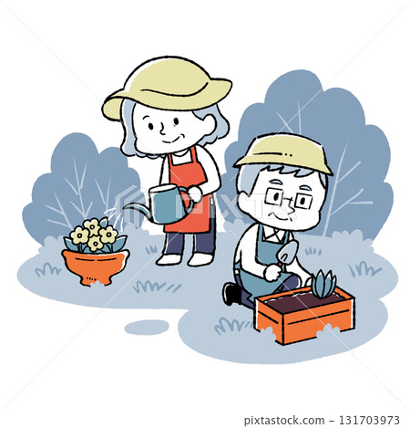 一對老年夫婦園藝的插圖 131703973
