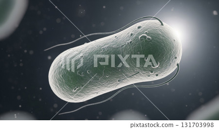 Closeup of Green Bacterium Cell with Flagella in Light Closeup of Green Bacterium Cell with Flagella in Light 131703998