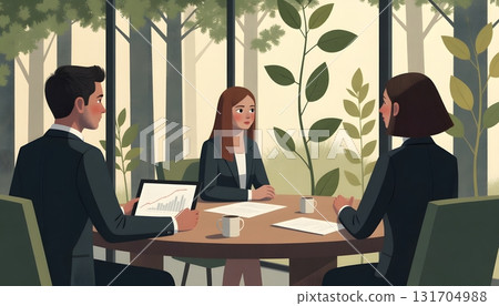 Business Meeting in Nature Setting with Three Professionals Discussing Ideas 131704988