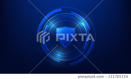 cyber security and digital network firewall. shield with futuristic circle on blue background cyber security and digital network firewall. shield with futuristic circle on blue background 131705154