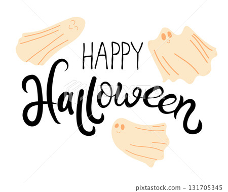 Happy Halloween Lettering Vector Design and ghosts illustrations. Season typography poster, Halloween banner. Holiday greeting card. Happy Halloween Lettering Vector Design and ghosts illustrations. Season typography poster, Halloween banner. Holiday greeting card. 131705345