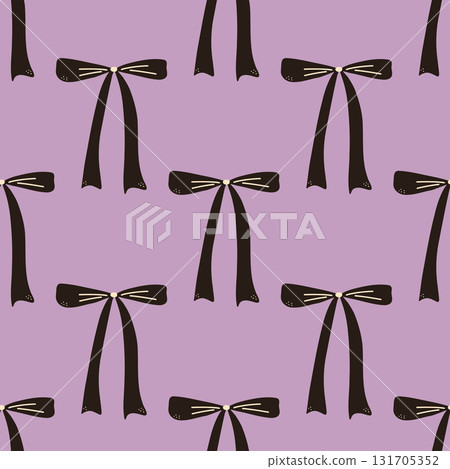 Vector bows pattern. Hand drawn bows pattern in retro style. Bows print for design. Seamless pattern for fabric, textiles, clothing, wrapping paper, cover, banner, home decor, abstract background. 131705352
