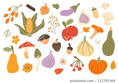 Hand drawn illustration of fresh autumn vegetables and fruits. Thanksgiving nutritious healthy food. Autumn harvest festival. November autumnal color flat spot illustration Hand drawn illustration of fresh autumn vegetables and fruits. Thanksgiving nutritious healthy food. Autumn harvest festival. November autumnal color flat spot illustration 131705364