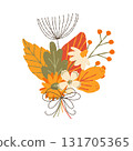 An illustration with elements of autumn, a bouquet of leaves and flowers. Isolated vector illustration for seasonal design of postcards, banners, posters. 131705365