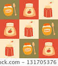 Patchwork seamless pattern with jams. Seamless pattern for fabric, textiles, clothing, wrapping paper, cover, banner, home decor, abstract background. 131705376