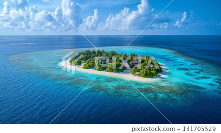 Tropical beach. Summer vacation on a tropical island with beautiful beach and palm trees. Tropical Maldives. 131705529