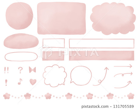 Watercolor: Pink hand-painted frame and decoration set Watercolor: Pink hand-painted frame and decoration set 131705589