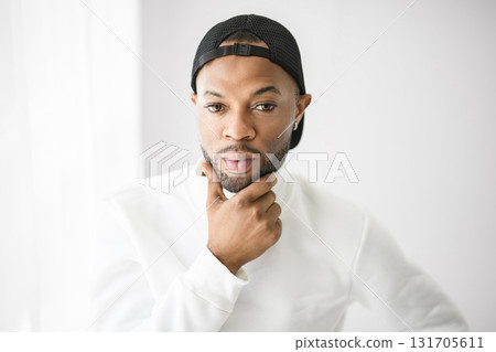Portrait of black fashion American wearing great looking clothes 131705611