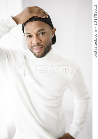 Portrait of black fashion American wearing great looking clothes 131705612