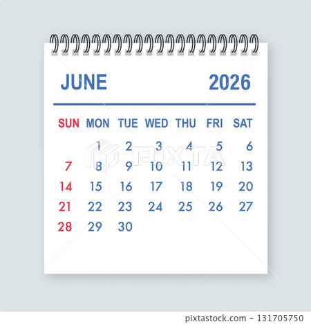 June 2026 calendar page showing dates and days June 2026 calendar page showing dates and days 131705750