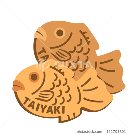 兩個 taiyaki 的向量插圖，上面寫著“TAIYAKI” 131705801