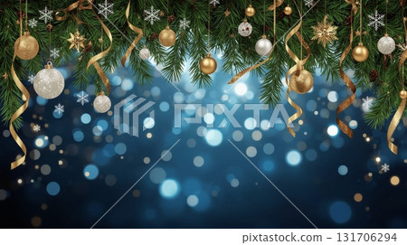 [聖誕節背景] 閃耀的金色和白色裝飾的冬季燈飾 131706294