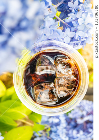 Summer hydrangeas and iced coffee Summer hydrangeas and iced coffee 131706580