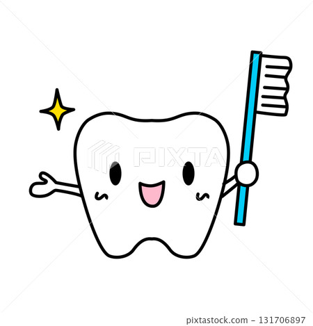牙刷和牙齒的可愛插圖 131706897