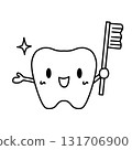 Cute illustration of a toothbrush and teeth - line drawing 131706900