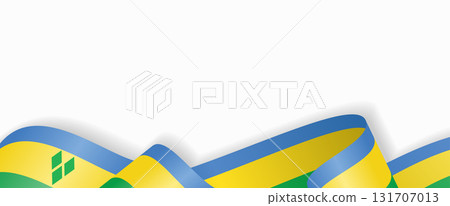 Saint Vincent and the Grenadines flag stylized wavy ribbon abstract background. Vector illustration. Saint Vincent and the Grenadines flag stylized wavy ribbon abstract background. Vector illustration. 131707013