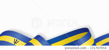 Barbadian flag stylized wavy ribbon abstract background. Vector illustration. 131707058