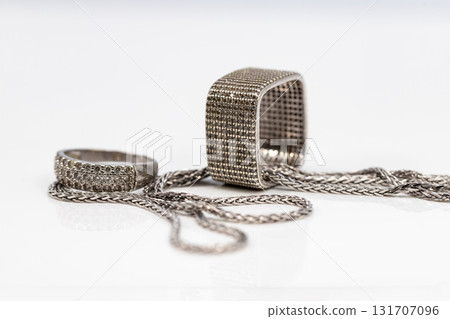 Delicate silver jewelry rings and chain Delicate silver jewelry rings and chain 131707096