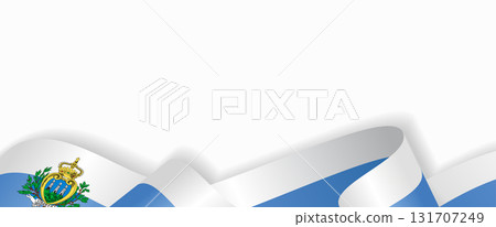 San Marino flag stylized wavy ribbon abstract background. Vector illustration. 131707249