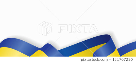 Ukrainian flag stylized wavy ribbon abstract background. Vector illustration. 131707250