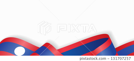 Laotian flag stylized wavy ribbon abstract background. Vector illustration. 131707257