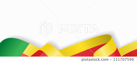 Benin flag stylized wavy ribbon abstract background. Vector illustration. 131707599