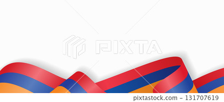 Armenian flag stylized wavy ribbon abstract background. Vector illustration. 131707619