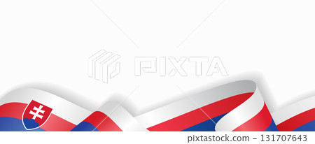 Slovakian flag stylized wavy ribbon abstract background. Vector illustration. 131707643