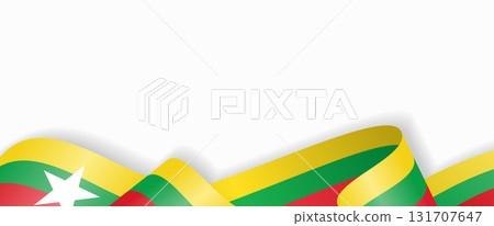 Myanmar flag stylized wavy ribbon abstract background. Vector illustration. 131707647