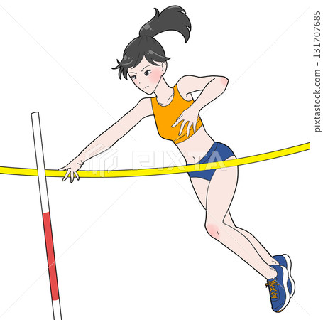 一個女孩撐竿跳的插圖 一個女孩撐竿跳的插圖 131707685