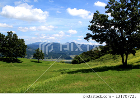 A refreshing view of the green grassland on top of Mount Kirikabu in Kusu Town, Oita Prefecture A refreshing view of the green grassland on top of Mount Kirikabu in Kusu Town, Oita Prefecture 131707723