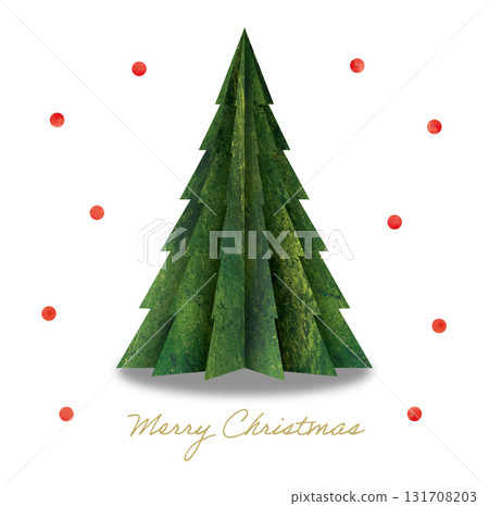 Watercolor 3D paper craft Christmas tree green 131708203