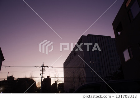 Silhouette of Ren's apartment building at dusk Silhouette of Ren's apartment building at dusk 131708318