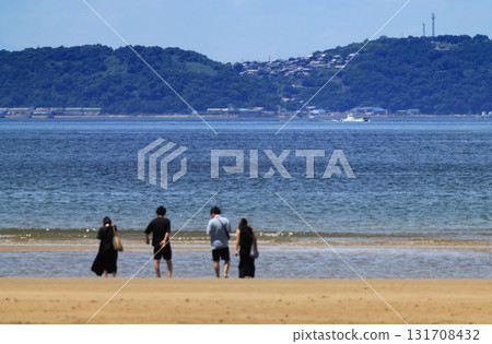 Ibuki Island in Kannonji City, floating in the Hiuchi Nada Sea, seen from Chichibugahama Beach in Nio Town, Mitoyo City, in midsummer 131708432