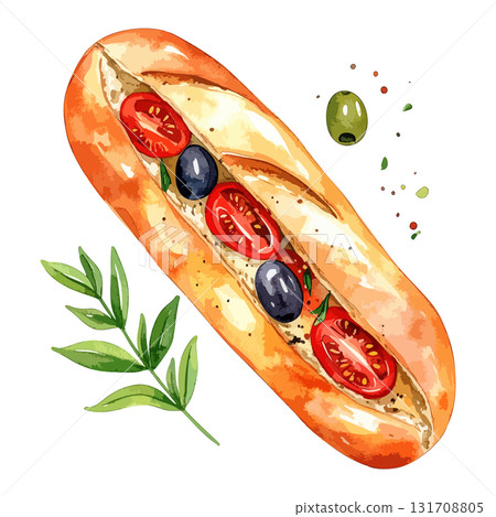 AI生成的法國棍三明治水彩插圖 131708805