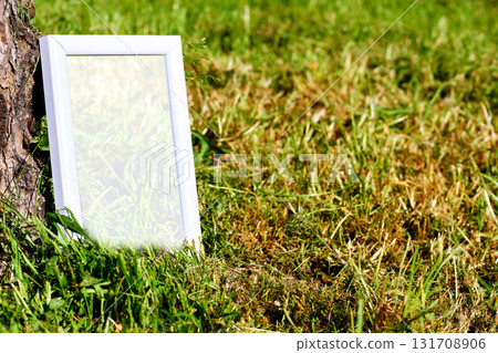 White frame for text on a meadow with freshly cut grass White frame for text on a meadow with freshly cut grass 131708906
