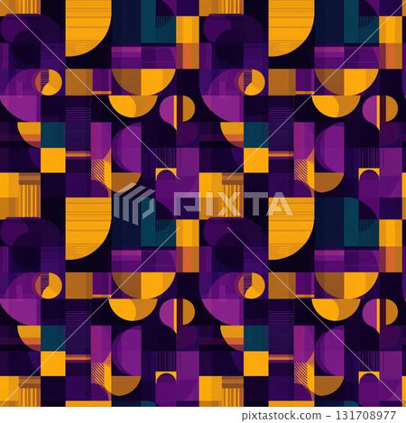 Retro Geometric Seamless Art Moody Purple Gold and Seafoam Green Collage Patterns 131708977