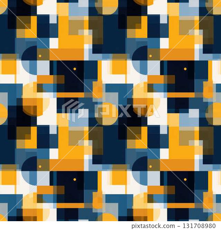 Retro Geometric Vector Shapes in Periwinkle and Mustard Yellow Abstract Collage Seamless Art 131708980