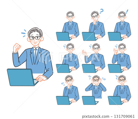 10 pattern set of senior male office workers in simple suits 131709061