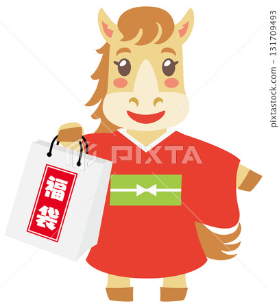 Horse character holding a lucky bag 131709493