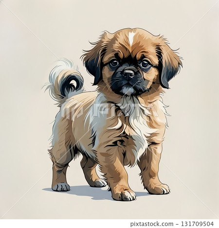 Illustration of a Tibetan Spaniel puppy standing Illustration of a Tibetan Spaniel puppy standing 131709504