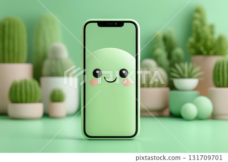 仙人掌背景的可愛智慧型手機,讓您享受輕鬆的數位生活 仙人掌背景的可愛智慧型手機,讓您享受輕鬆的數位生活 131709701