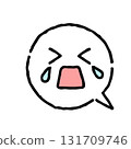 Crying face, hand-drawn, speech bubble on white 131709746