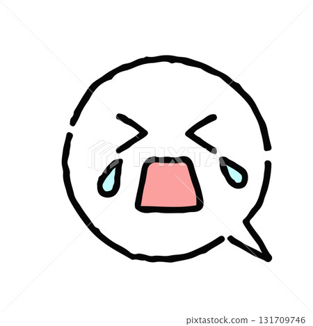 Crying face, hand-drawn, speech bubble on white 131709746