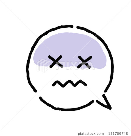 A pale face with crossed eyes, hand-drawn, white speech bubble 131709748